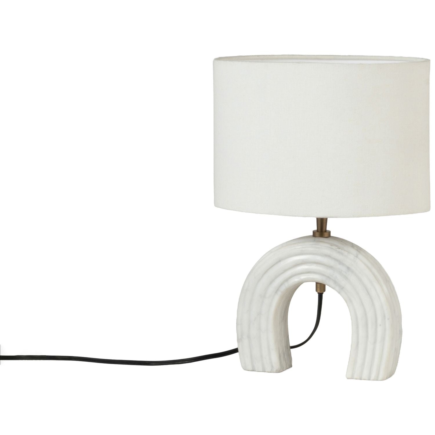 Lithos Genuine Marble Base And Linen Textured Fabric Shade Table Lamp — White