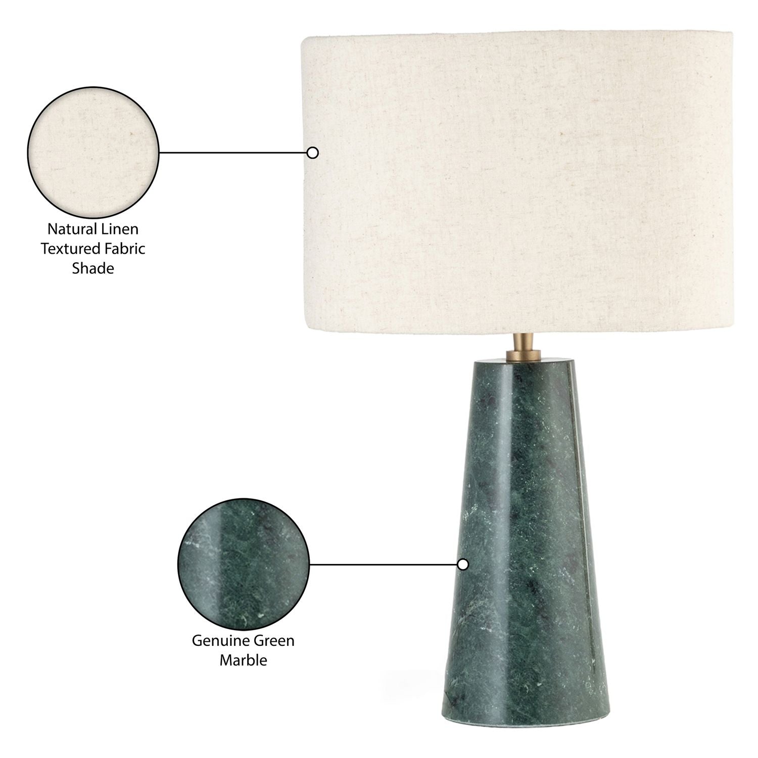 Dolomia Genuine Marble Base And Linen Textured Fabric Shade Table Lamp — Green