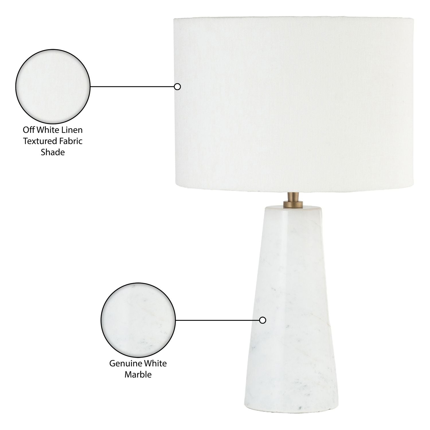 Dolomia Genuine Marble Base And Linen Textured Fabric Shade Table Lamp — White