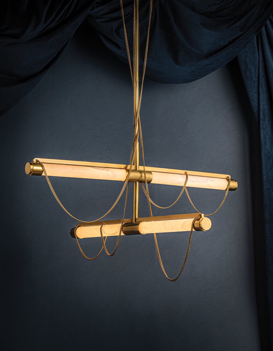 Lariat Chandelier - Vintage Brass 4 Lights