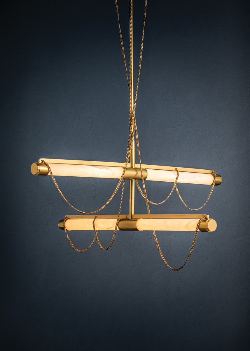 Lariat Chandelier - Vintage Brass 4 Lights