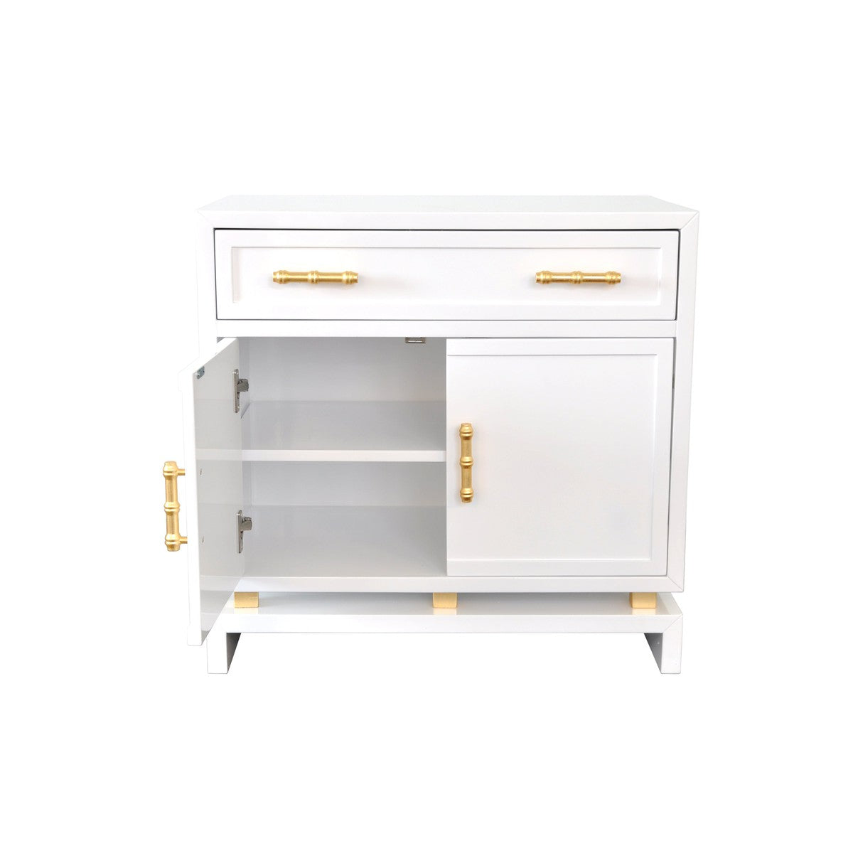 Marcus - White Lacquer 1 Drawer And 2 Doors Chest With Gold Leaf Hardware &  Brass Iron Base