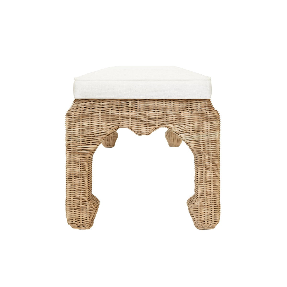 Massey - Ming Style Bench In Woven Rattan With Ivory Linen Cushion