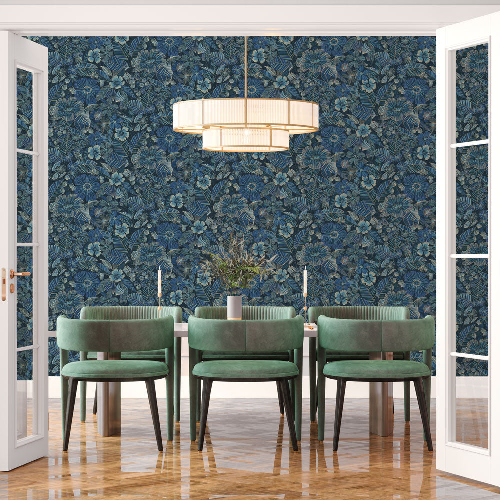 Metallic Bloom Peel And Stick Wallpaper-Tempaper & Co.-Tempaper-MB15084-Wall PaperBeautiful Blue-2-France and Son