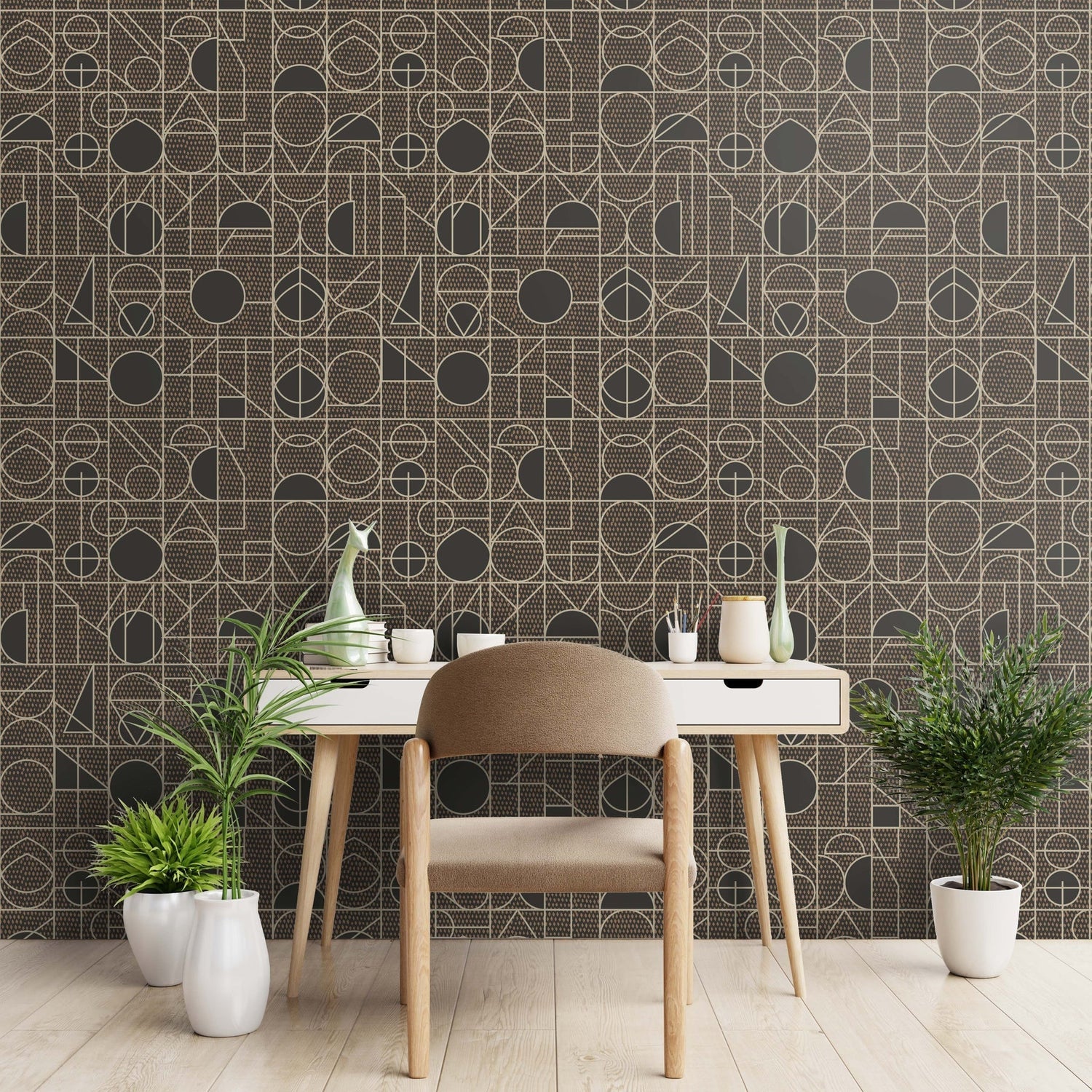 Kali Wallpaper-Mitchell Black-MITCHB-WCFM1-BR-PM-10-Wall DecorPatterns Black & Mocha-Premium Matte Paper-2-France and Son