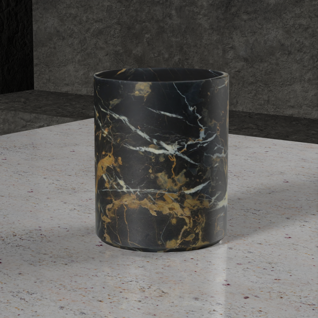 Harmonia Collection Bin with Liner-FABLER-MC-BA03-6BG-DecorBlack & Gold Marble-Honed Finish-1-France and Son