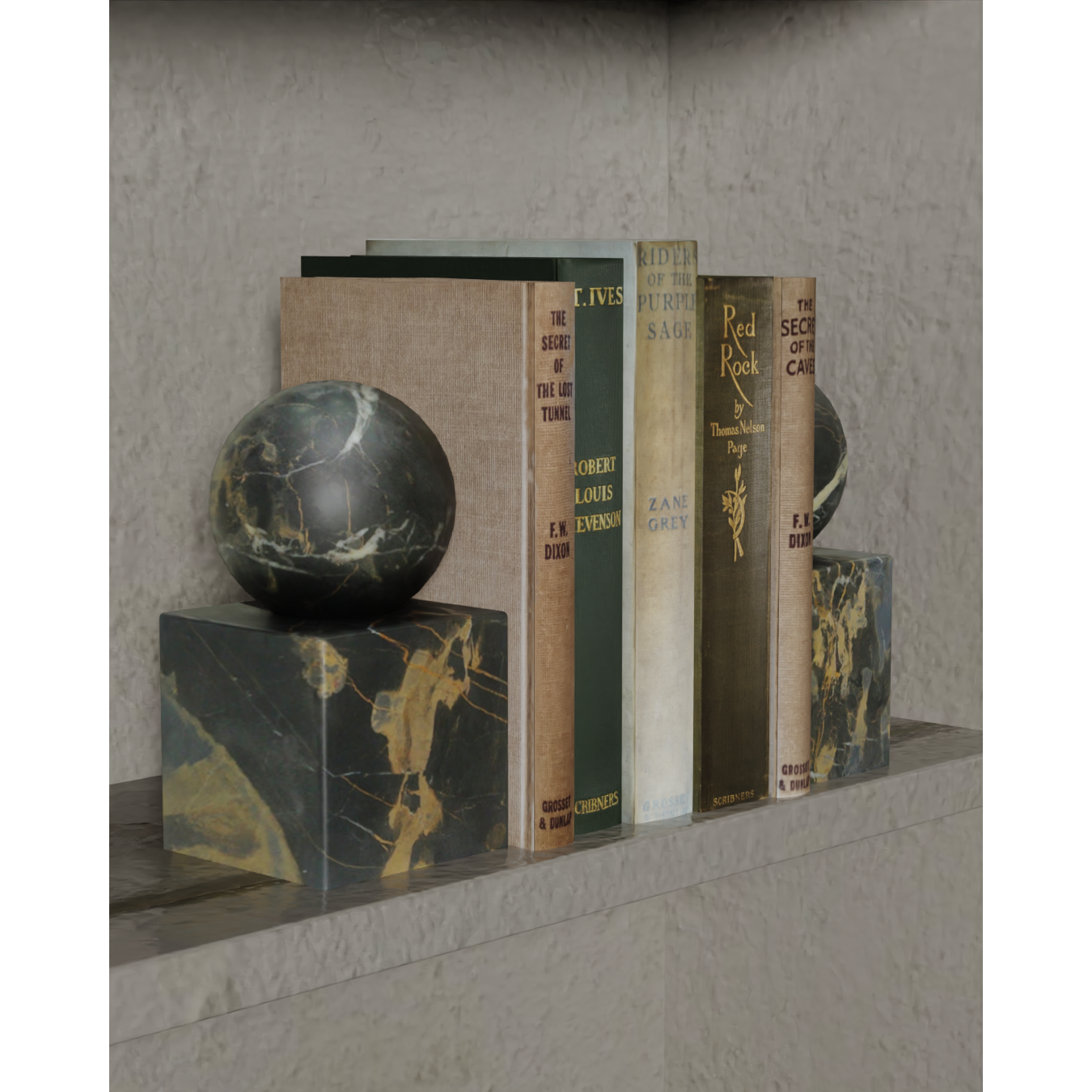 Orion Collection Smooth Finish Sphere on Block Bookends-FABLER-MC-BE54-BG-BookendsBlack & Gold Marble-1-France and Son