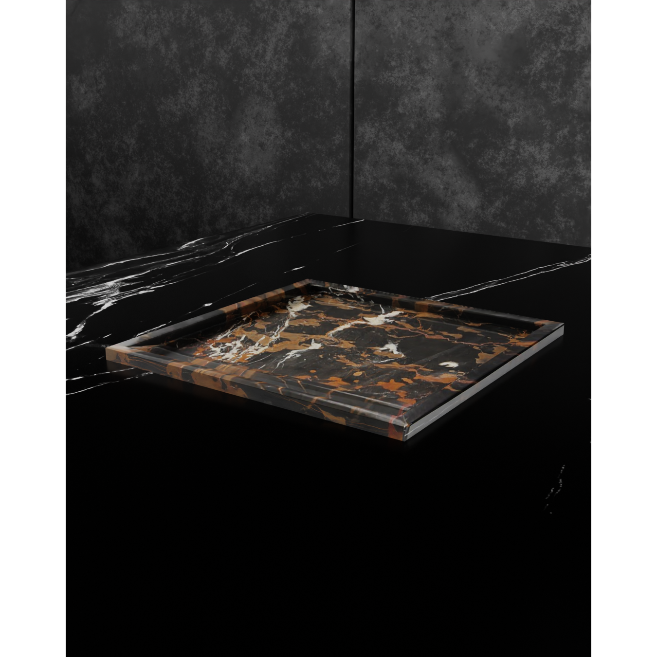 Nectar Collection Polished Finish Square Tray 14"-FABLER-MC-PC22-BG-TraysBlack & Gold Marble-1-France and Son
