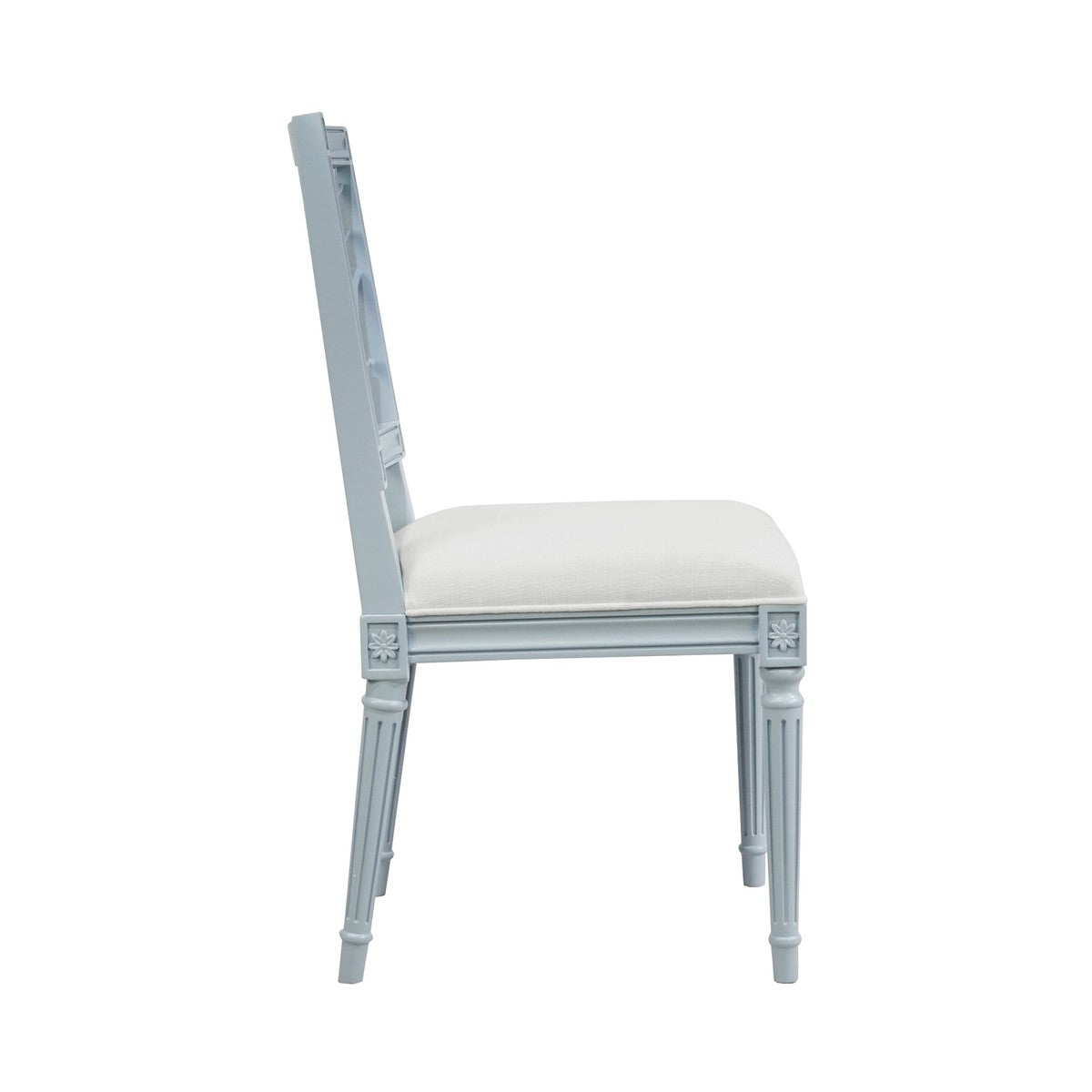 Mckay - Coral Motif Back Dining Chair With White Linen Seat In Matte Light Blue Lacquer