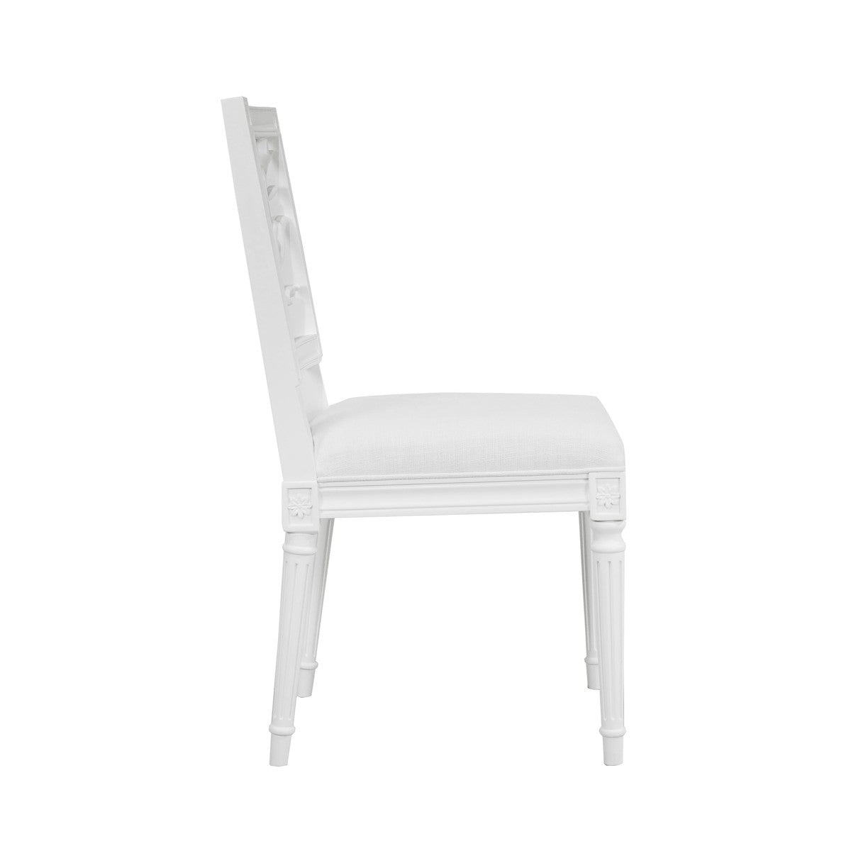 Mckay - Coral Motif Back Dining Chair With White Linen Seat In Matte White Lacquer