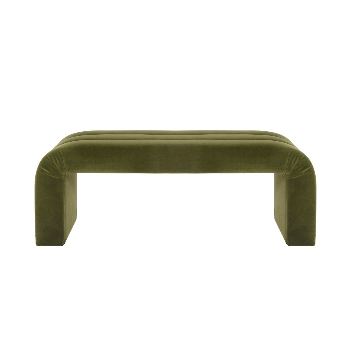 Mercer - Horizontal Channeled Bench In Olive Green Velvet