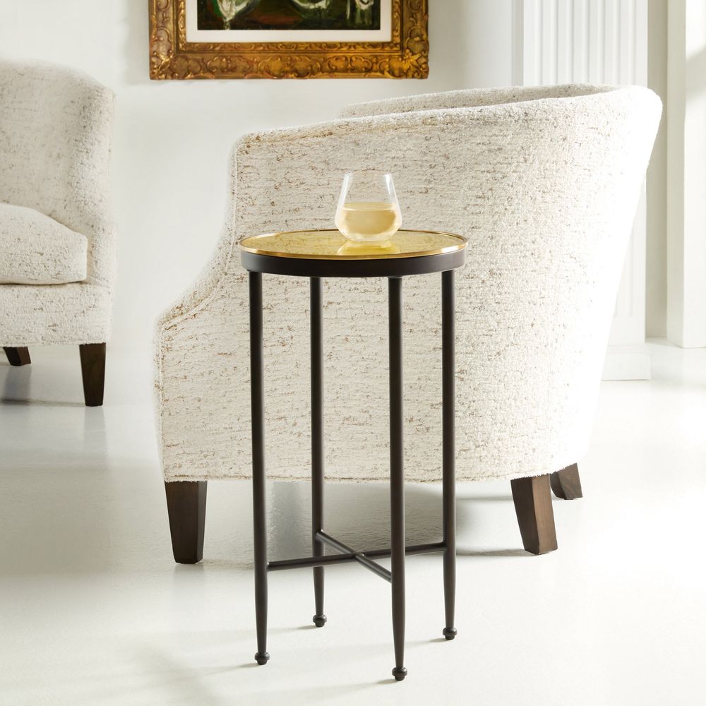 Alternate view of Nola Round Side Table, featuring powder-coated, metal, brass, and round tabletop.