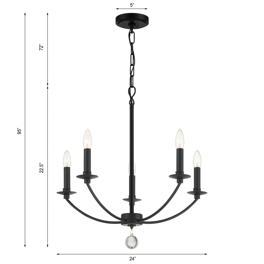 Mila 5 Light Chandelier-Crystorama Lighting Company-CRYSTO-MIL-8005-BK-Chandeliers-3-France and Son