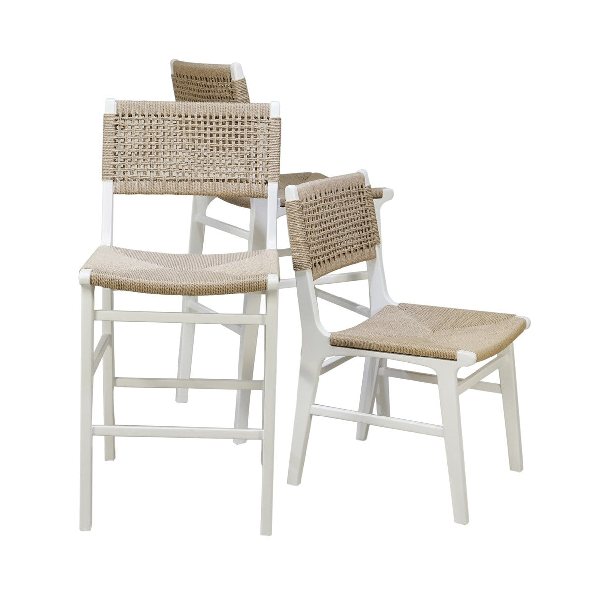 Monroe - Woven Back Dining Chair With Rush Seat In Matte White Lacquer