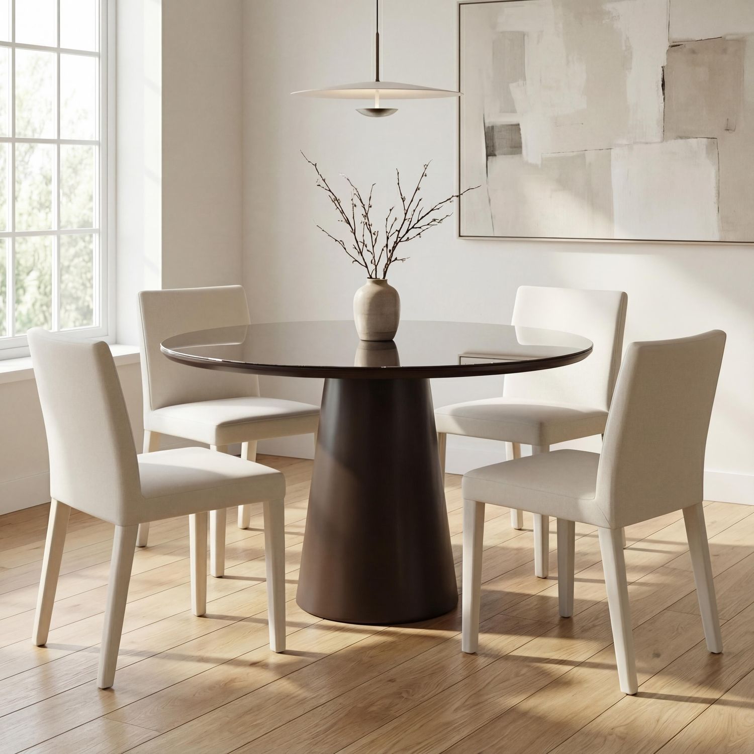 Mona Lacquered Glass Round Dining Table