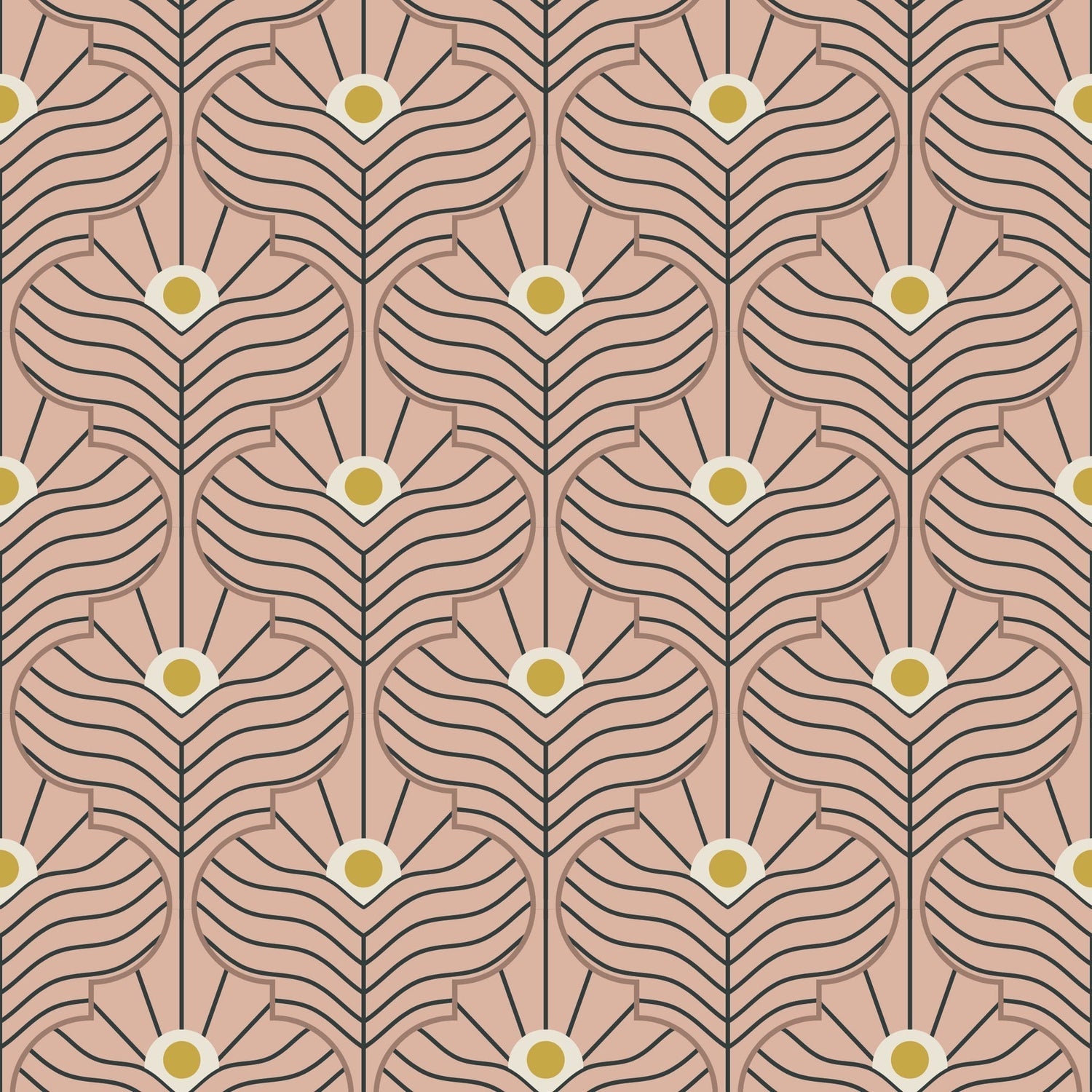 Moroccan Peacock Wallpaper-Mitchell Black-MITCHB-WC408-BL-PM-10-Wall DecorPatterns Peach Blush-Premium Matte Paper-1-France and Son