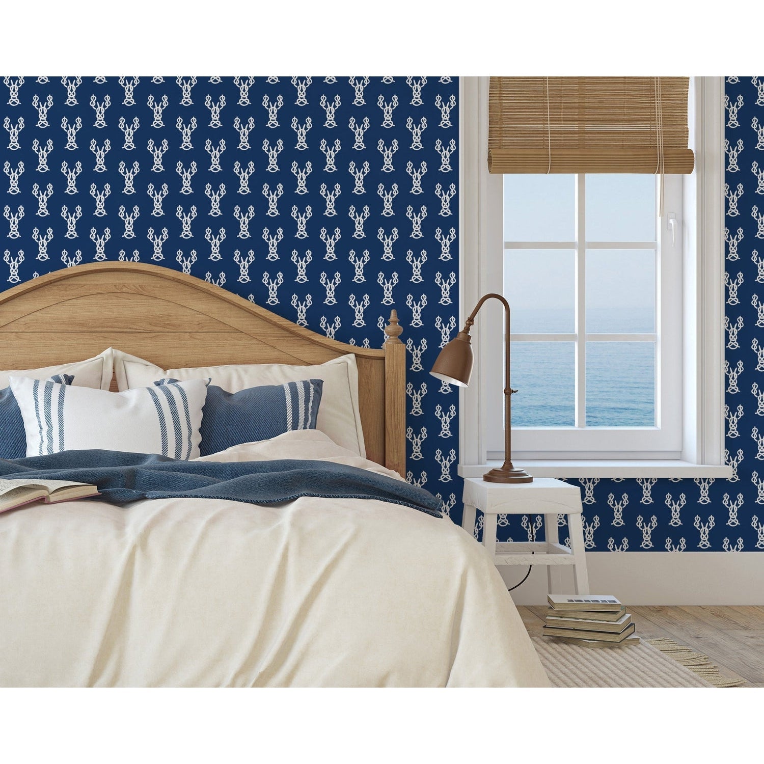 Nautical Lobster Knots Wallpaper-Mitchell Black-MITCHB-WCHH104-BL-PM-10-Wall DecorPatterns French Blue-Premium Matte Paper-4-France and Son