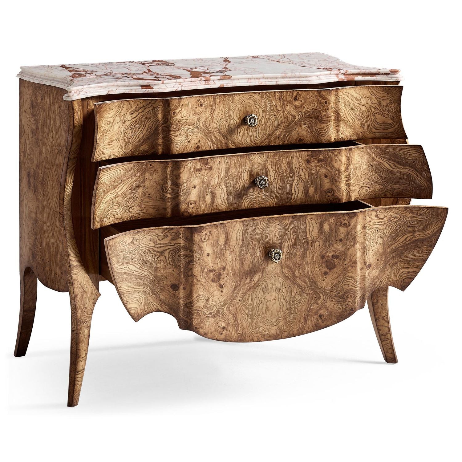 Additional view of Winsland Chest in warm honey brown and cream, featuring antiqued metal finish and three graduated drawers.