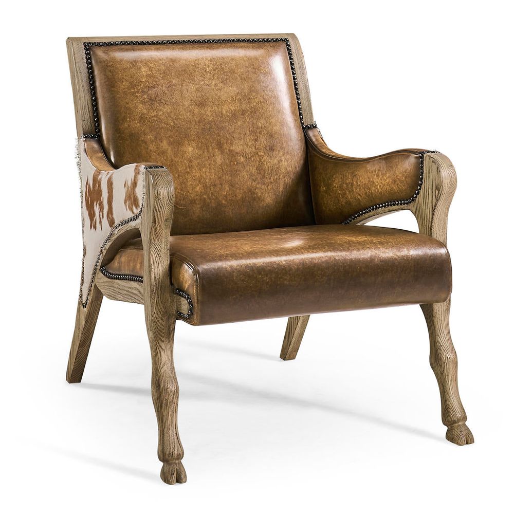 Additional view of Echo Canyon Leather & Hide Occasional Chair, featuring distressed, leather, cowhide, and fixed arms.