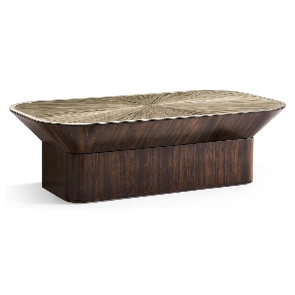 Additional view of Terra Pedestal Cocktail Table, featuring high-gloss lacquer, wood veneer, metal trim, and a pedestal base.