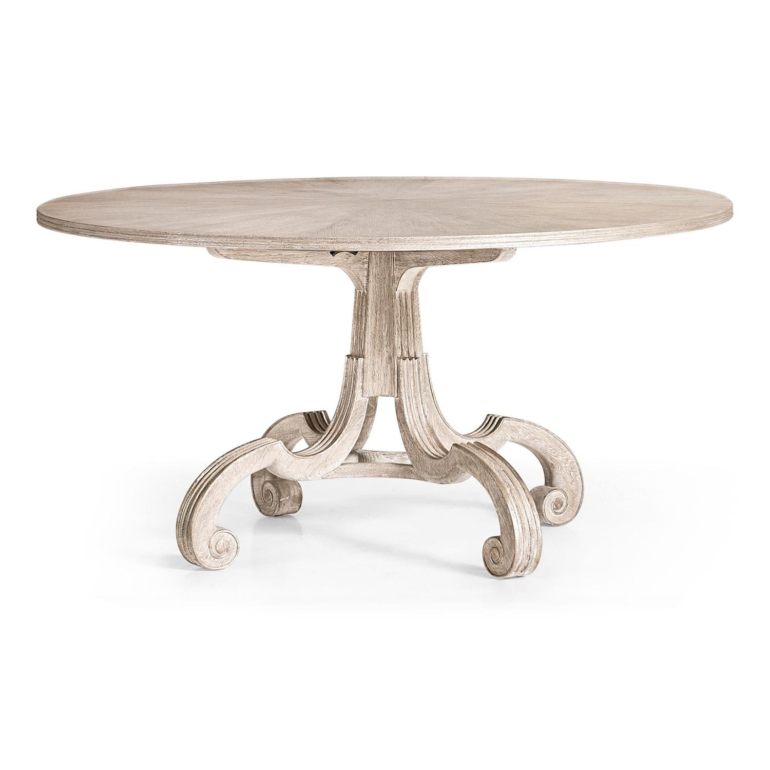 Lacock Dining Table 60", shown in light beige and warm taupe with wood, oak, and a central pedestal base.