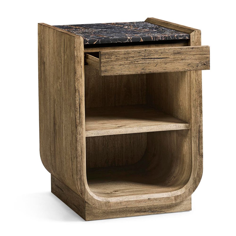 Alternate view of Stone Ridge Narrow Nightstand Light, featuring solid wood, marble, and single top drawer.