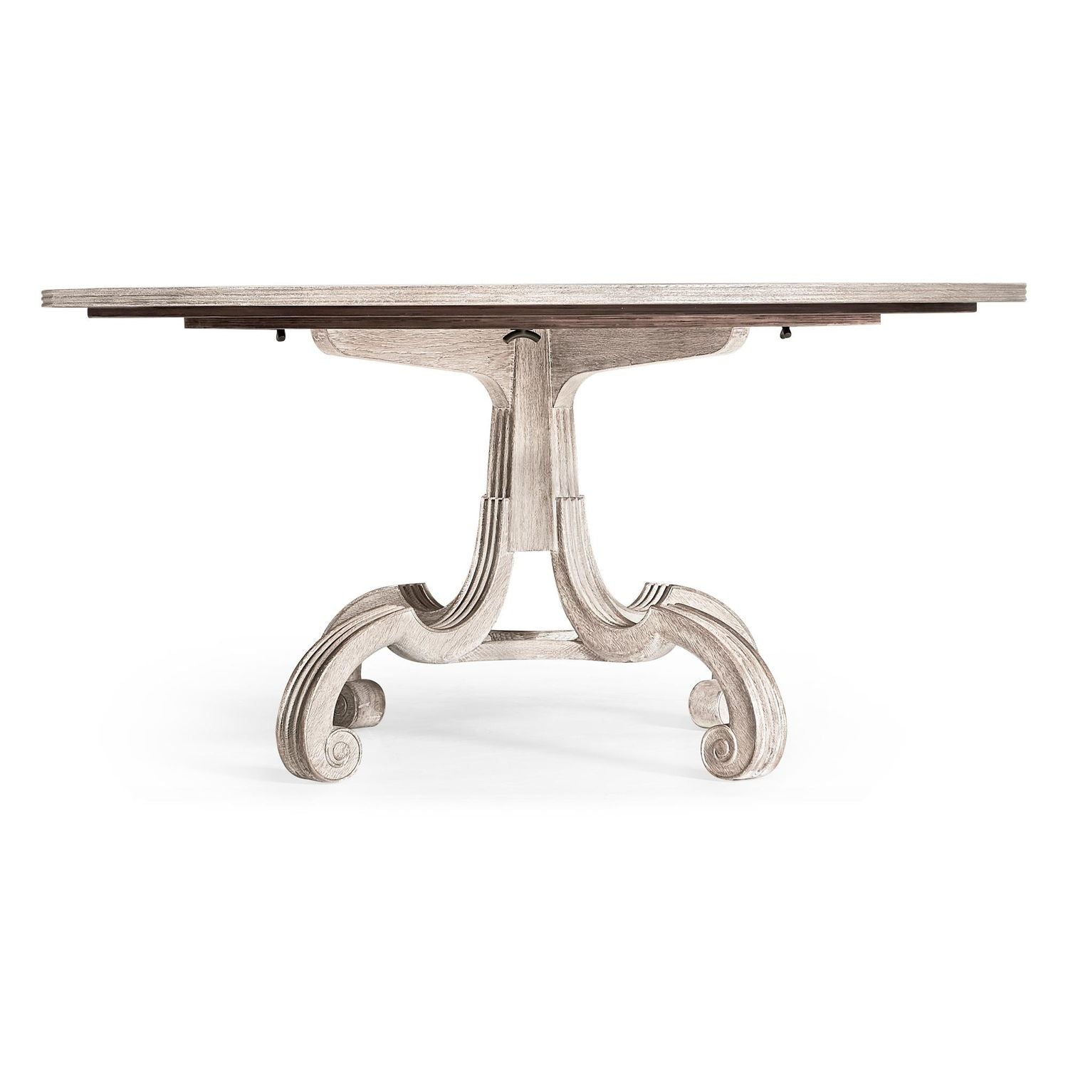 Alternate view of Lacock Dining Table 60", featuring whitewashed, wood, oak, and a central pedestal base.