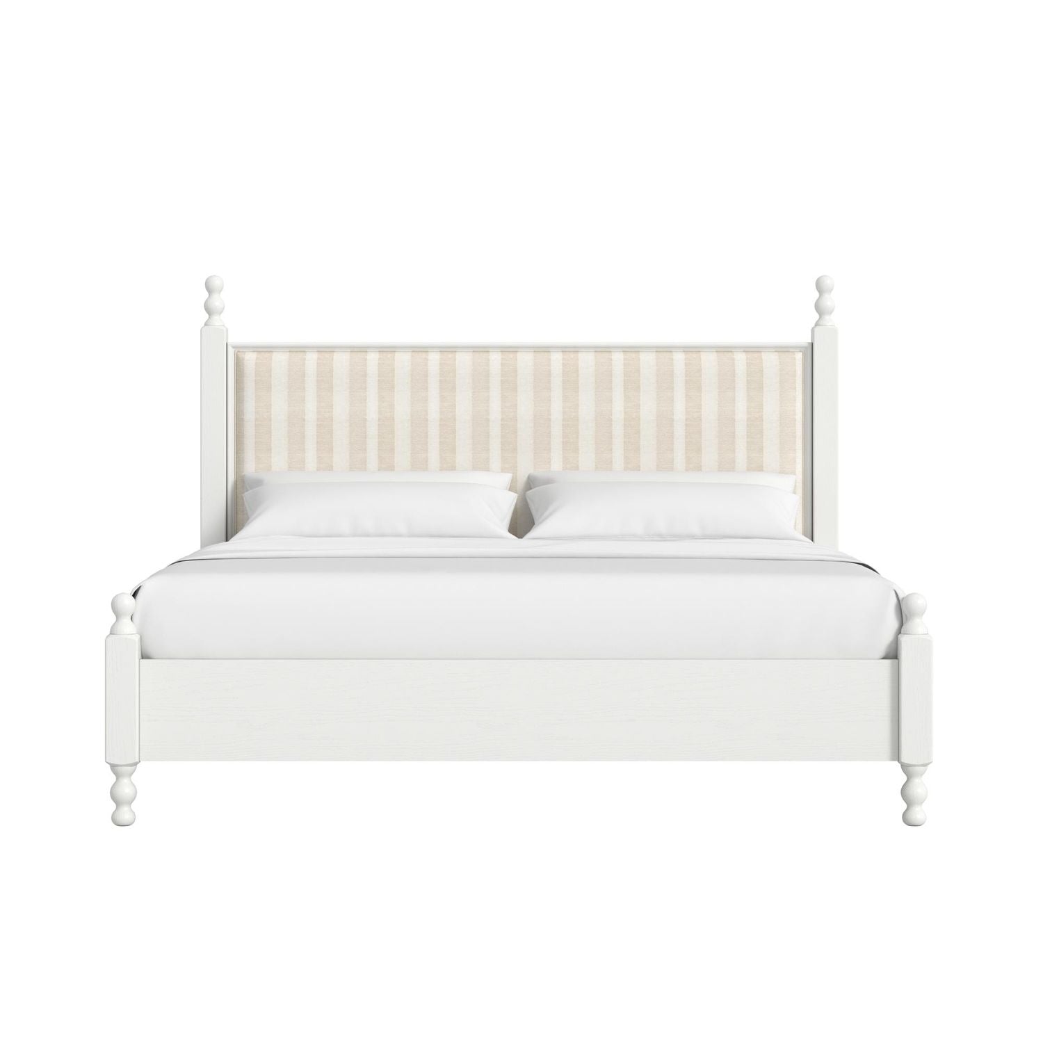 Haven Queen Upholstered Finial Bed - Warm White