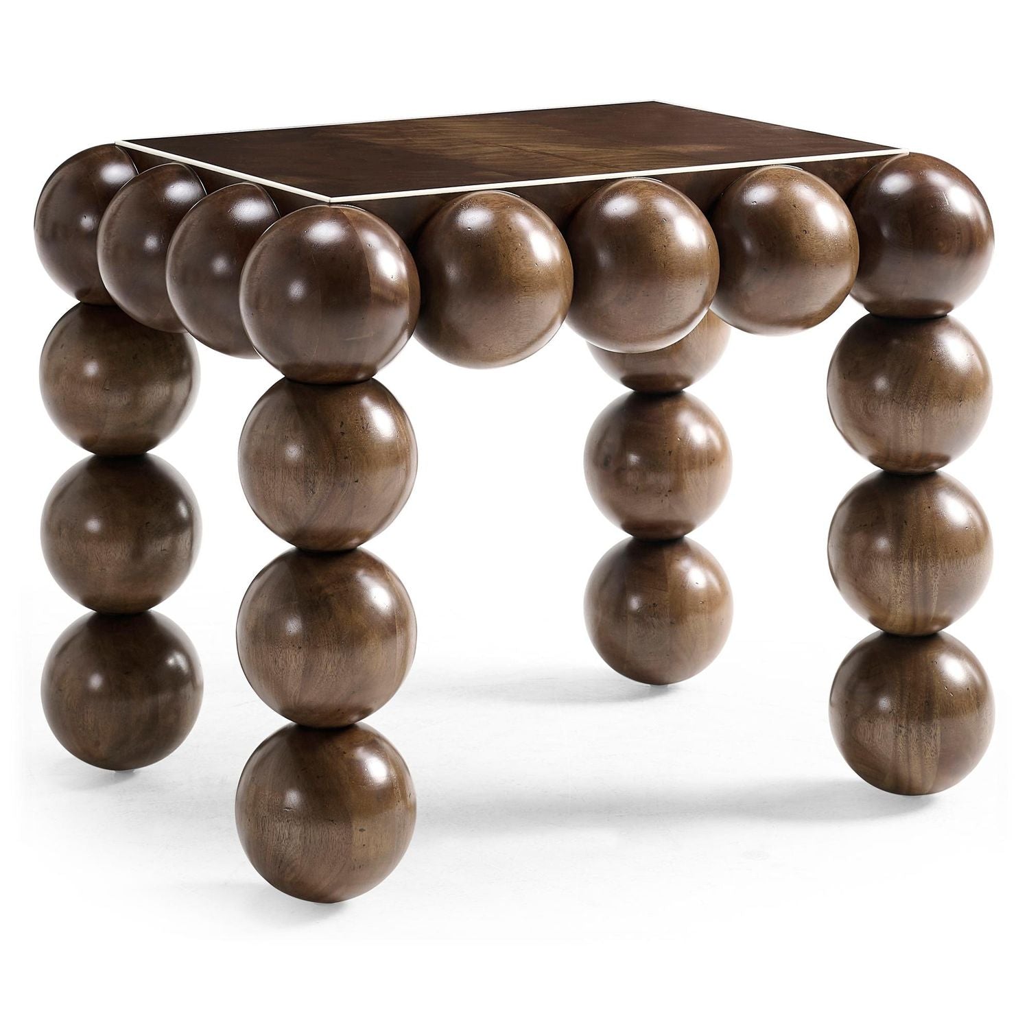 Orb Rectangular Side Table, shown in medium brown and walnut brown with wood and a flat rectangular top surface.