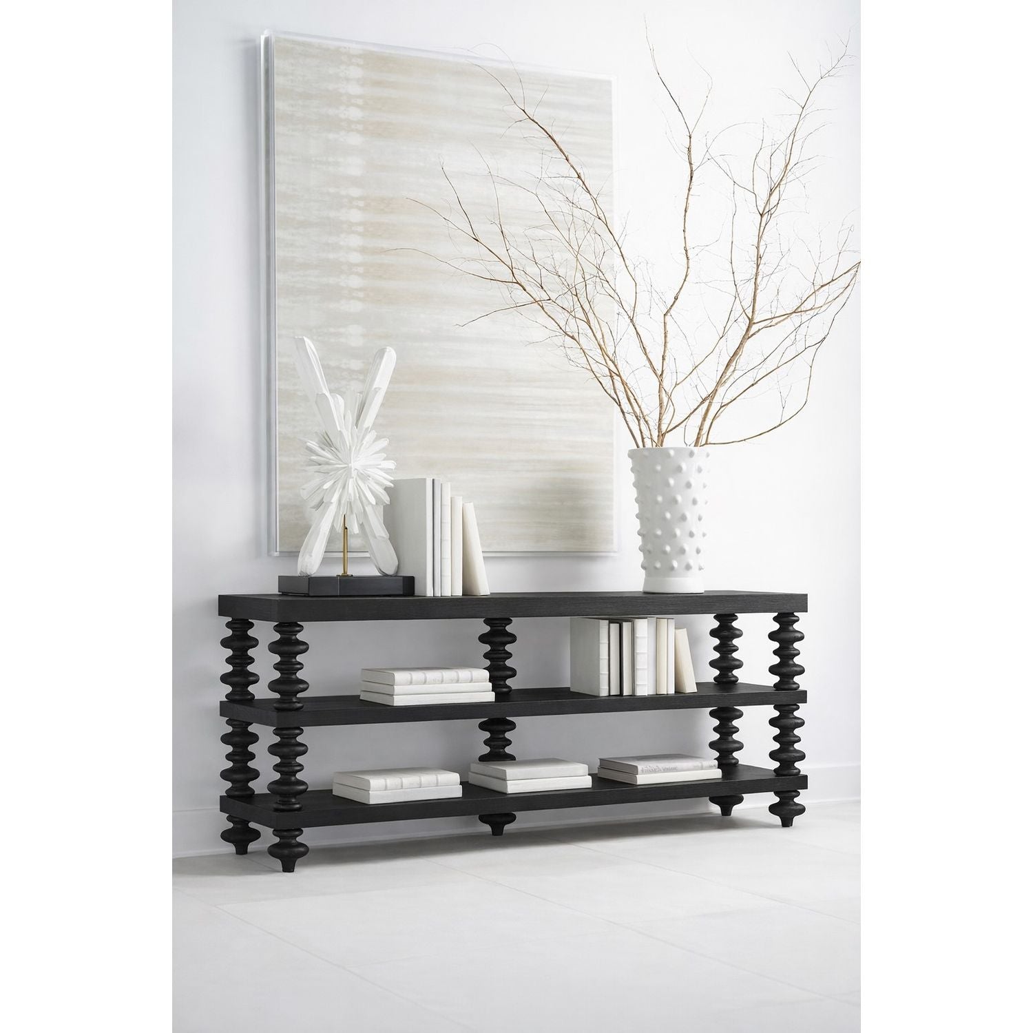 Atrium Console Table - hand rubbed black with undertones of brown