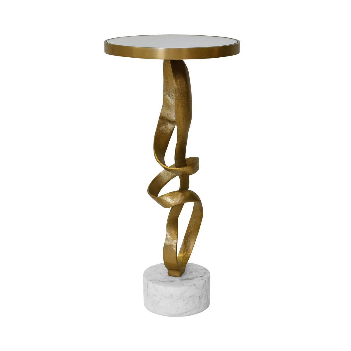 Olympia - Round Sculptural Loop Base Side Table In Antique Brass With Inset Mirror Top