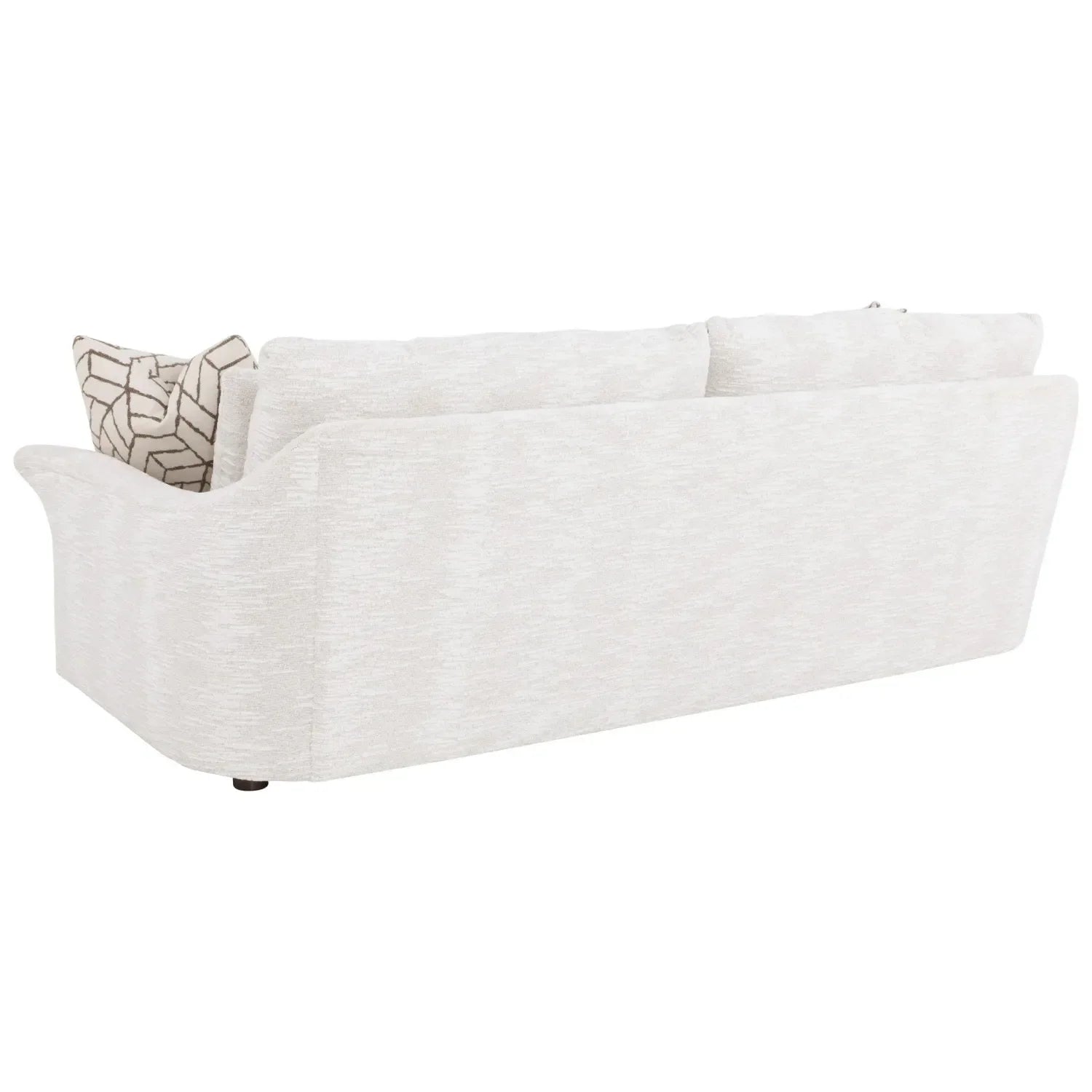 Additional view of Stetson Grande Sofa in ivory and off-white, featuring matte dark wood legs and fixed rolled arms.
