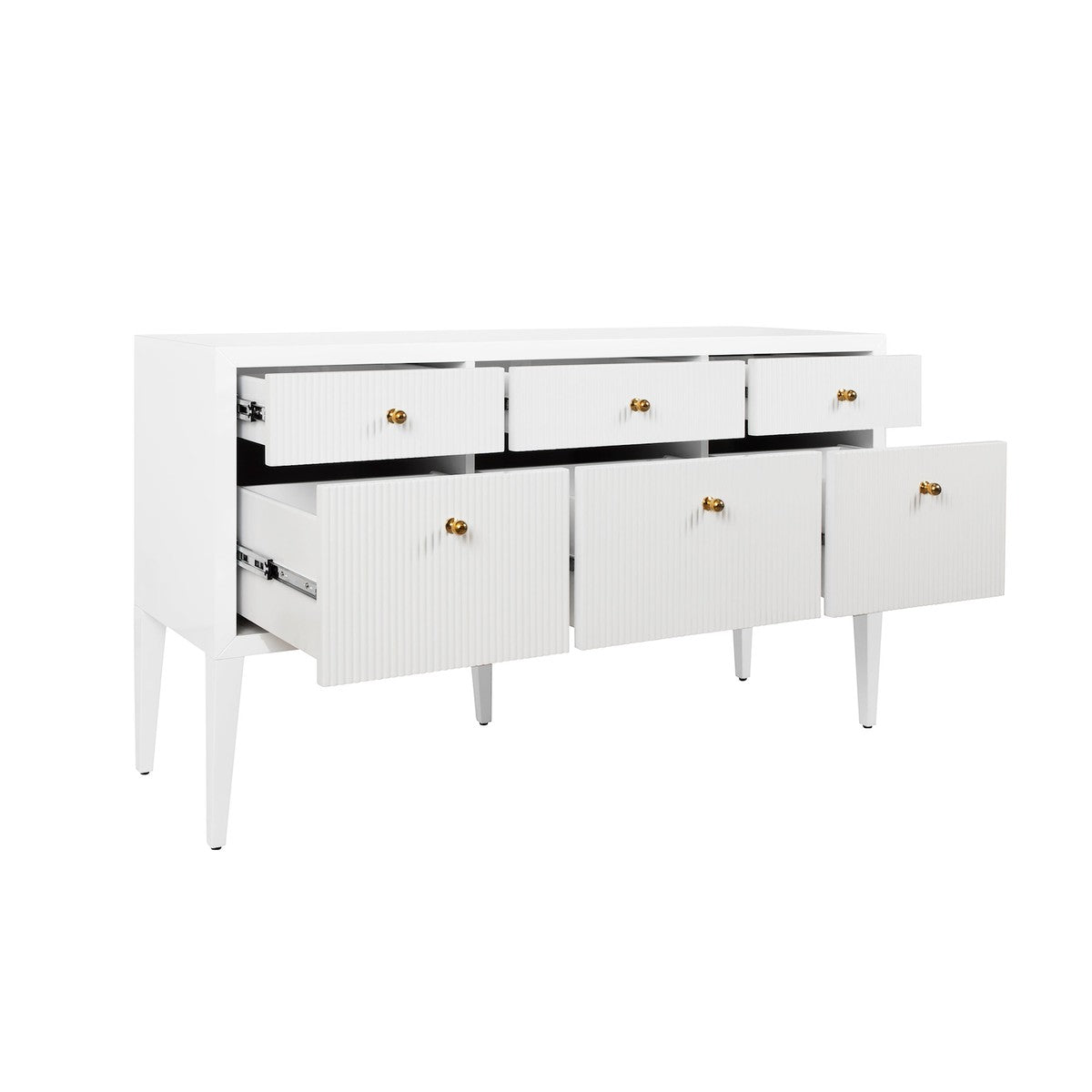 Palmer - Fluted Drawer Buffet With Brass Knobs In White Lacquer