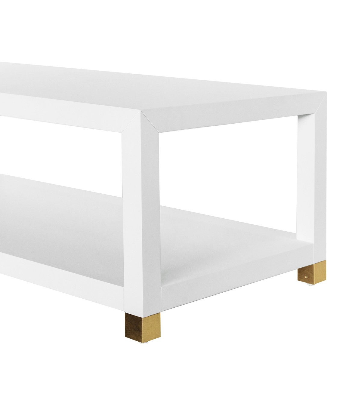 Patricia - Coffee Table With Antique Brass Foot Caps In Matte White Lacquer