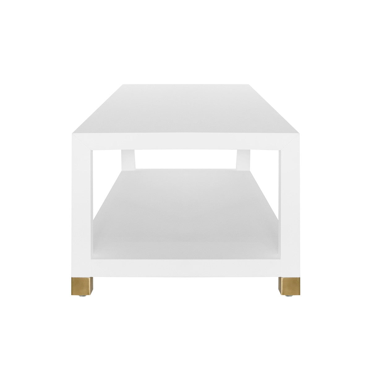 Patricia - Coffee Table With Antique Brass Foot Caps In Matte White Lacquer