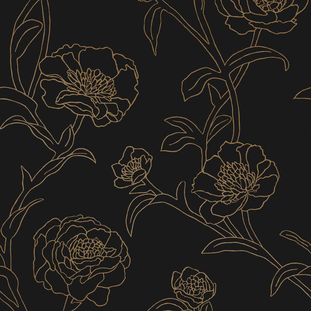 Peonies Peel And Stick Wallpaper-Tempaper & Co.-Tempaper-PE5251-Wall PaperBlack & Gold-4-France and Son