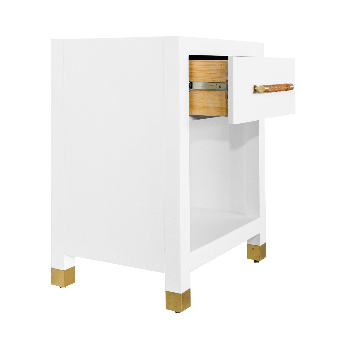 Pelham - One Drawer Side Table With Rattan Wrapped Handle In Matte White Lacquer