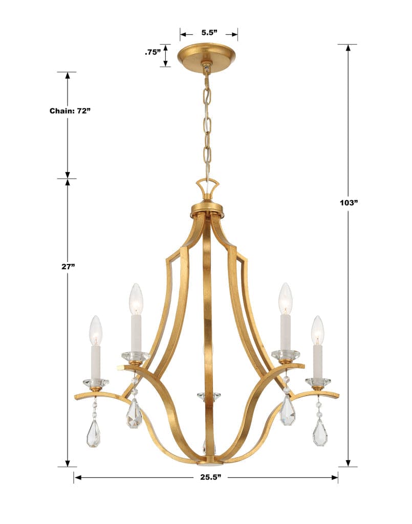 Perry 5 Light Antique Gold Chandelier-Crystorama Lighting Company-CRYSTO-PER-10405-GA-Chandeliers-3-France and Son