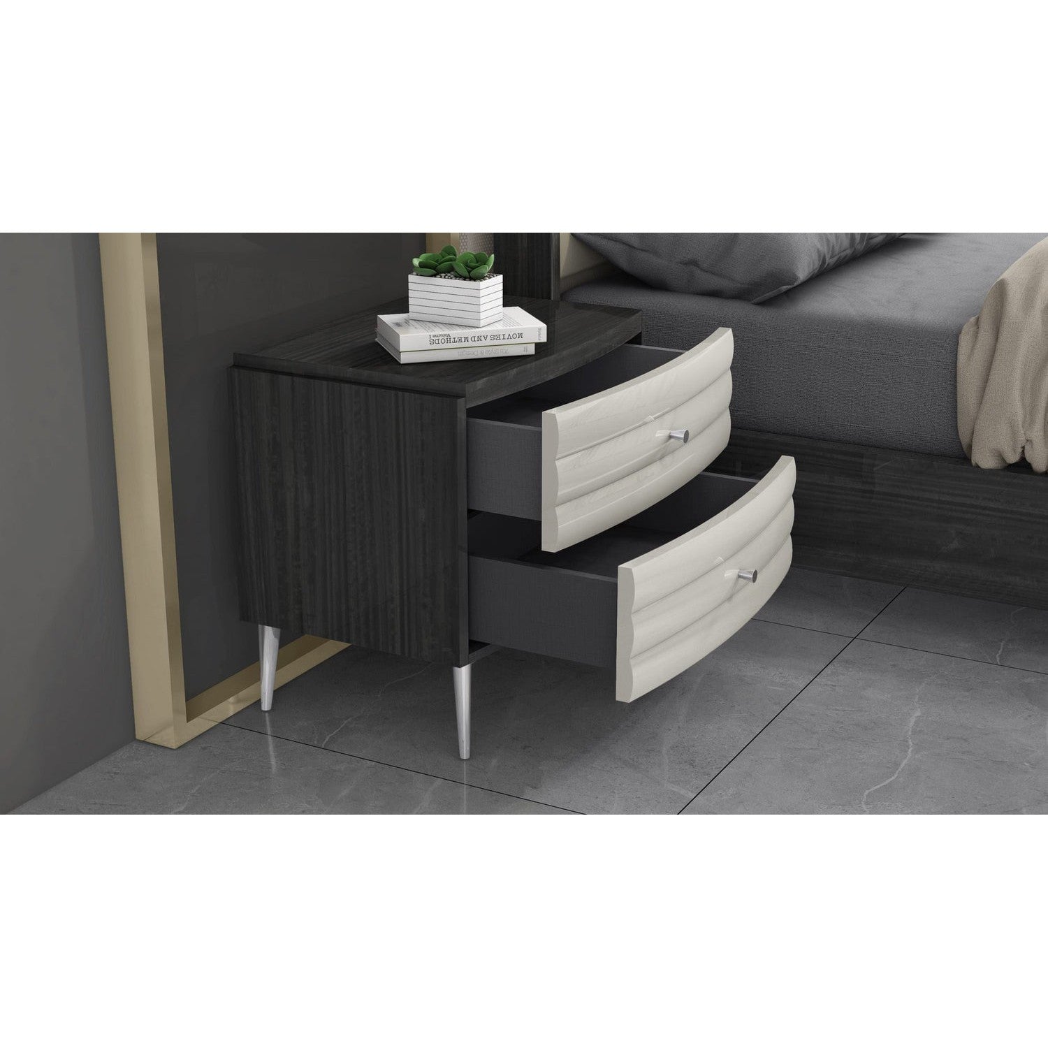 Pino Nightstand-Whiteline Modern Living-WHITELINE-NS1752-DGRY/LGRY-Nightstands-4-France and Son