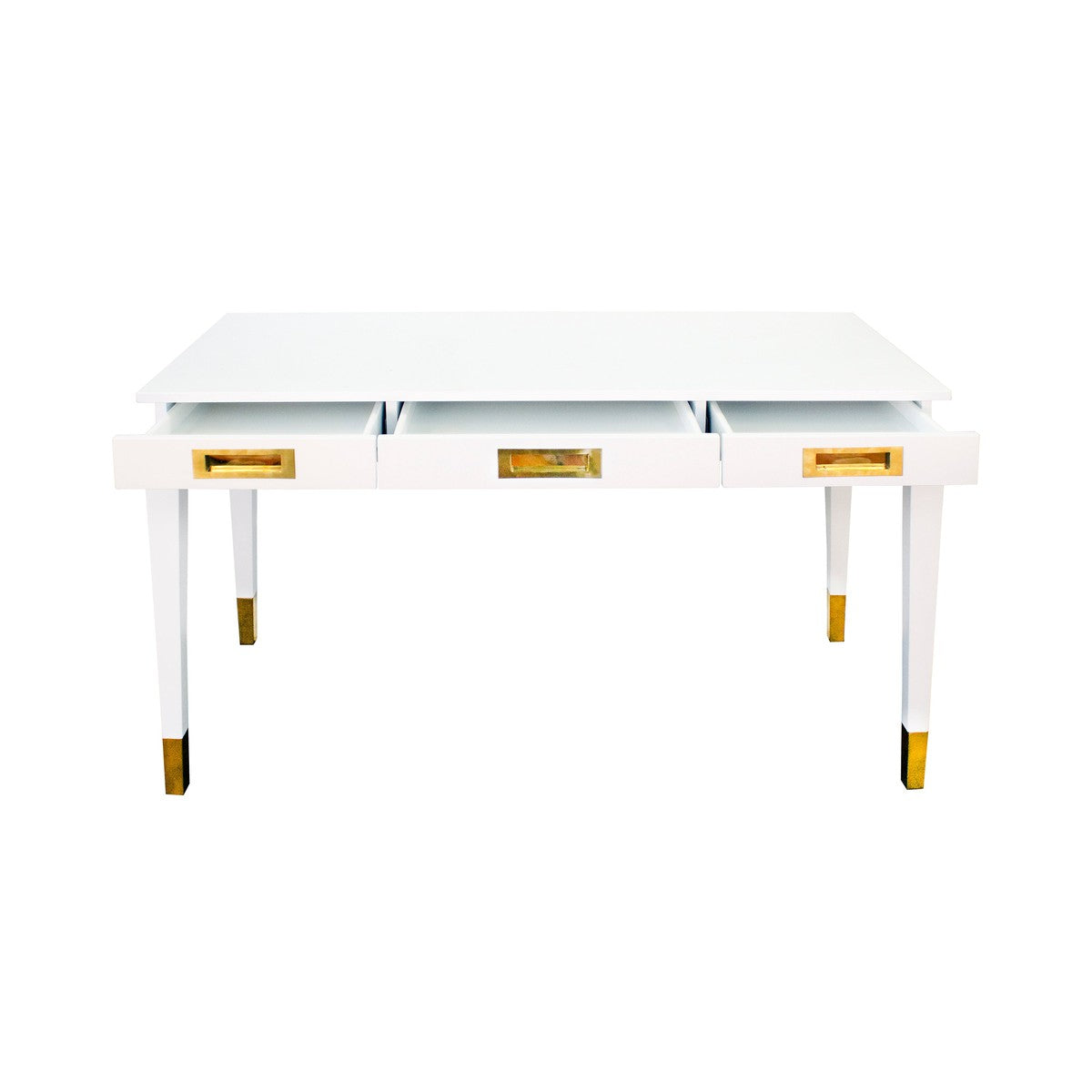 Plato - Three Drawer Desk With Brass Details In Matte White Lacquer