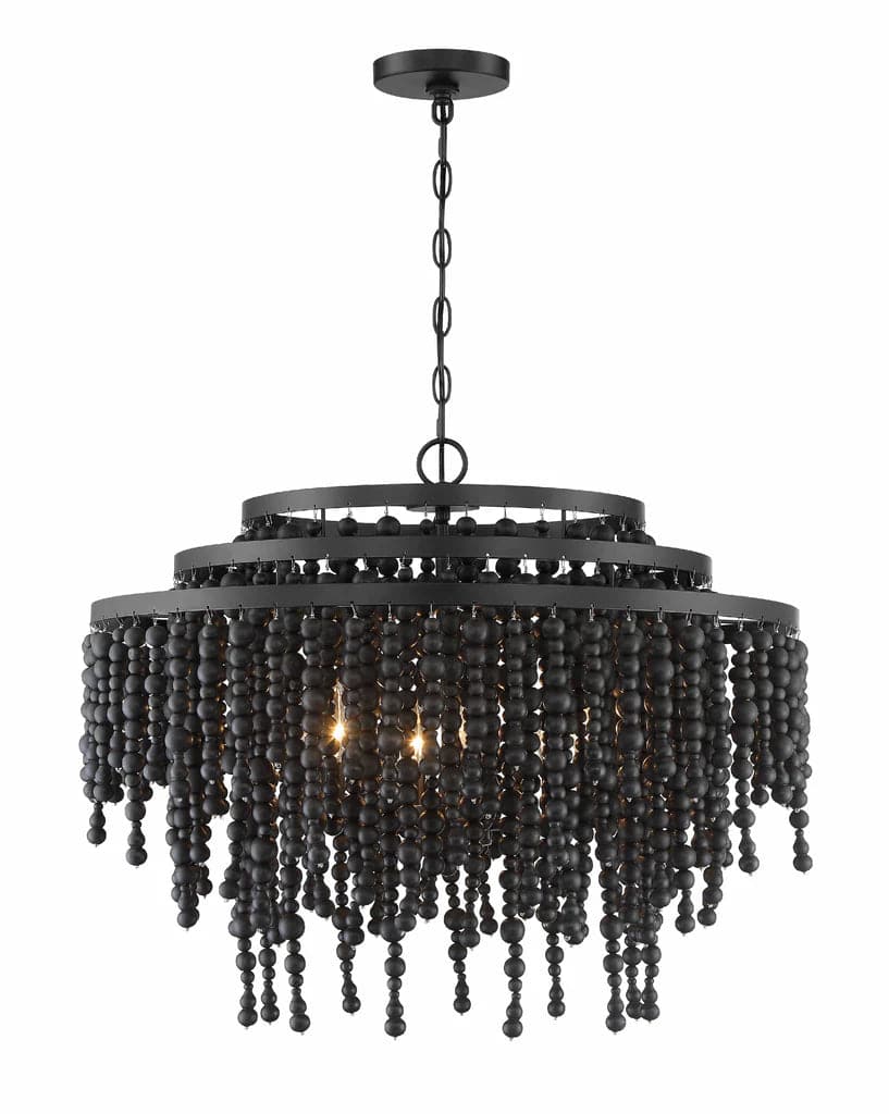 Poppy 6 Light Chandelier-Crystorama Lighting Company-CRYSTO-POP-A5076-MK-ChandeliersMatte Black - Black wood beads-15-France and Son