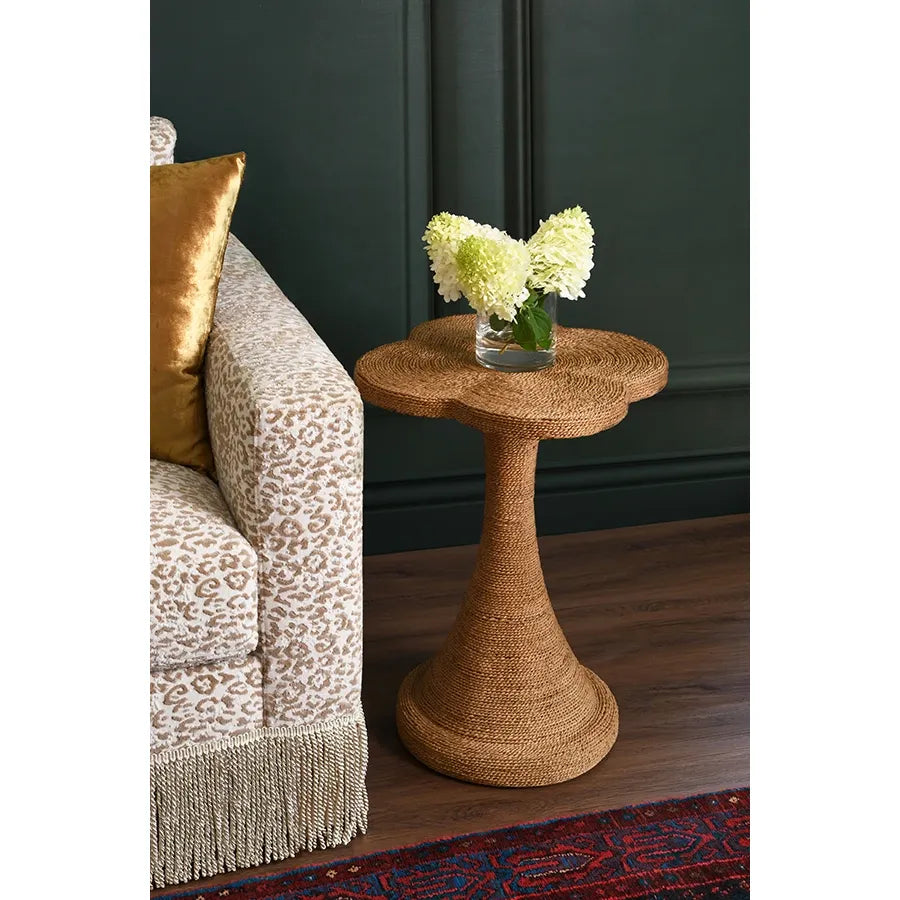 Alternate view of Primrose Clover Top Side Table In Wrapped Rope in tan and sandy beige.