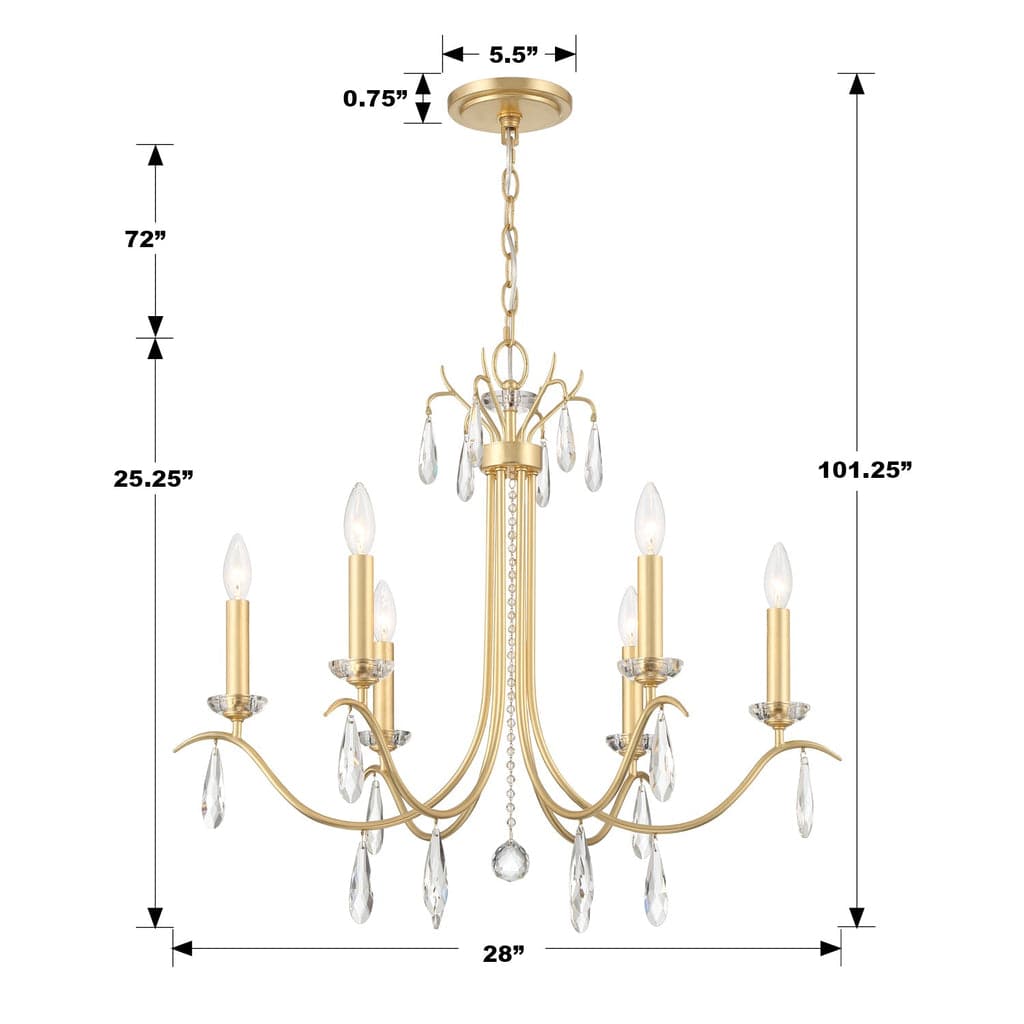 Bentley 6 Light Luxe Antique Gold Chandelier