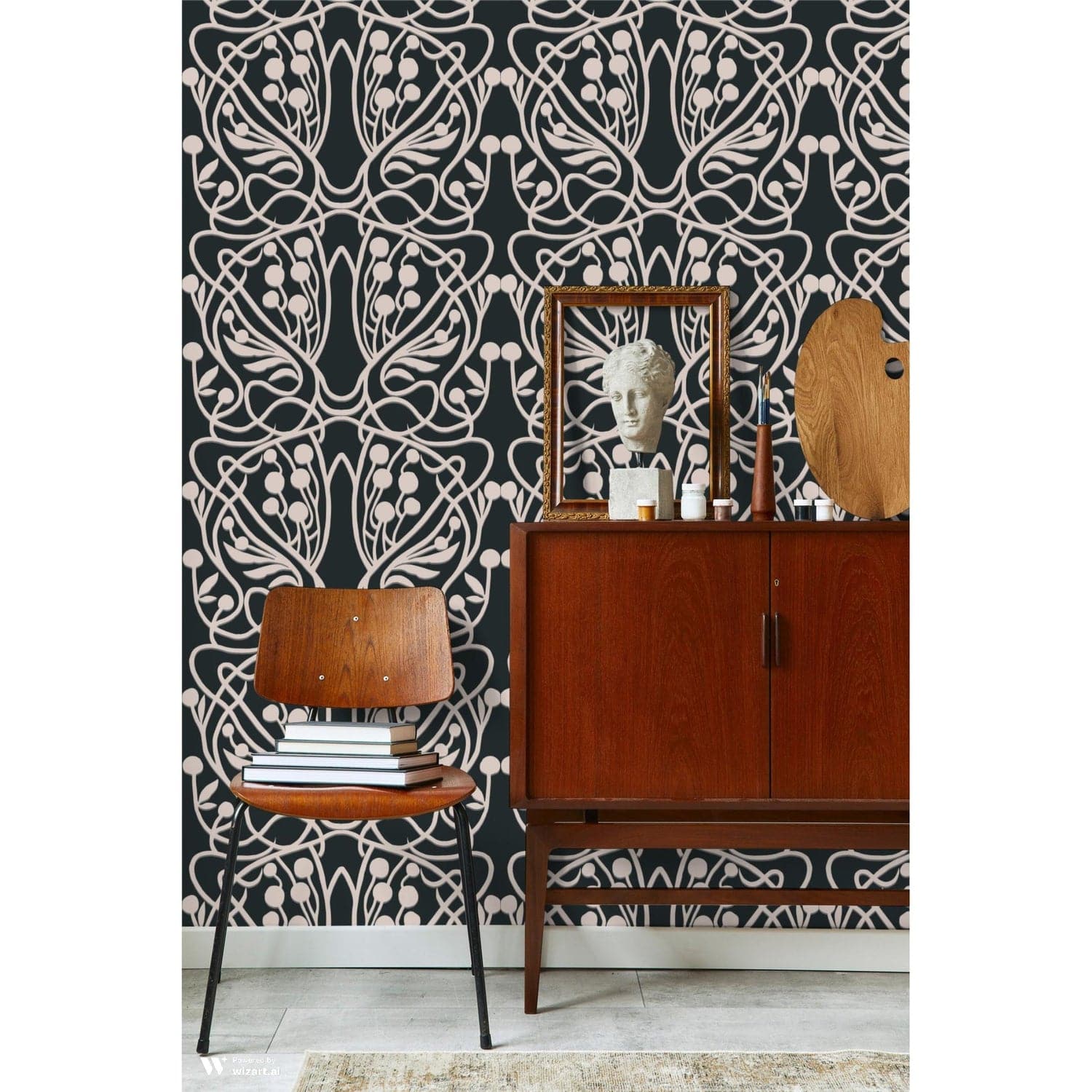 Vineyard Wallpaper-Mitchell Black-MITCHB-WC403-1-PM-10-Wall DecorPatterns Black-Premium Matte Paper-4-France and Son