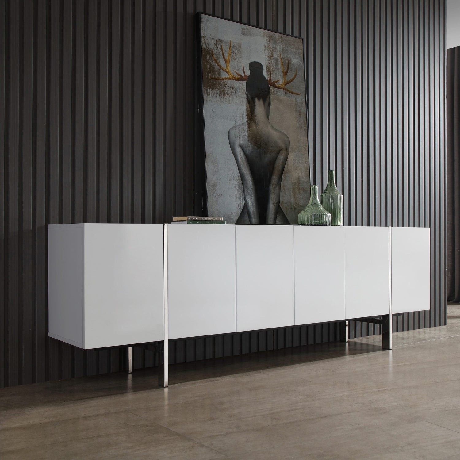 Struttura Large Buffet-Whiteline Modern Living-WHITELINE-SB1249L-WHT-Sideboards & Credenzas95"-White-3-France and Son