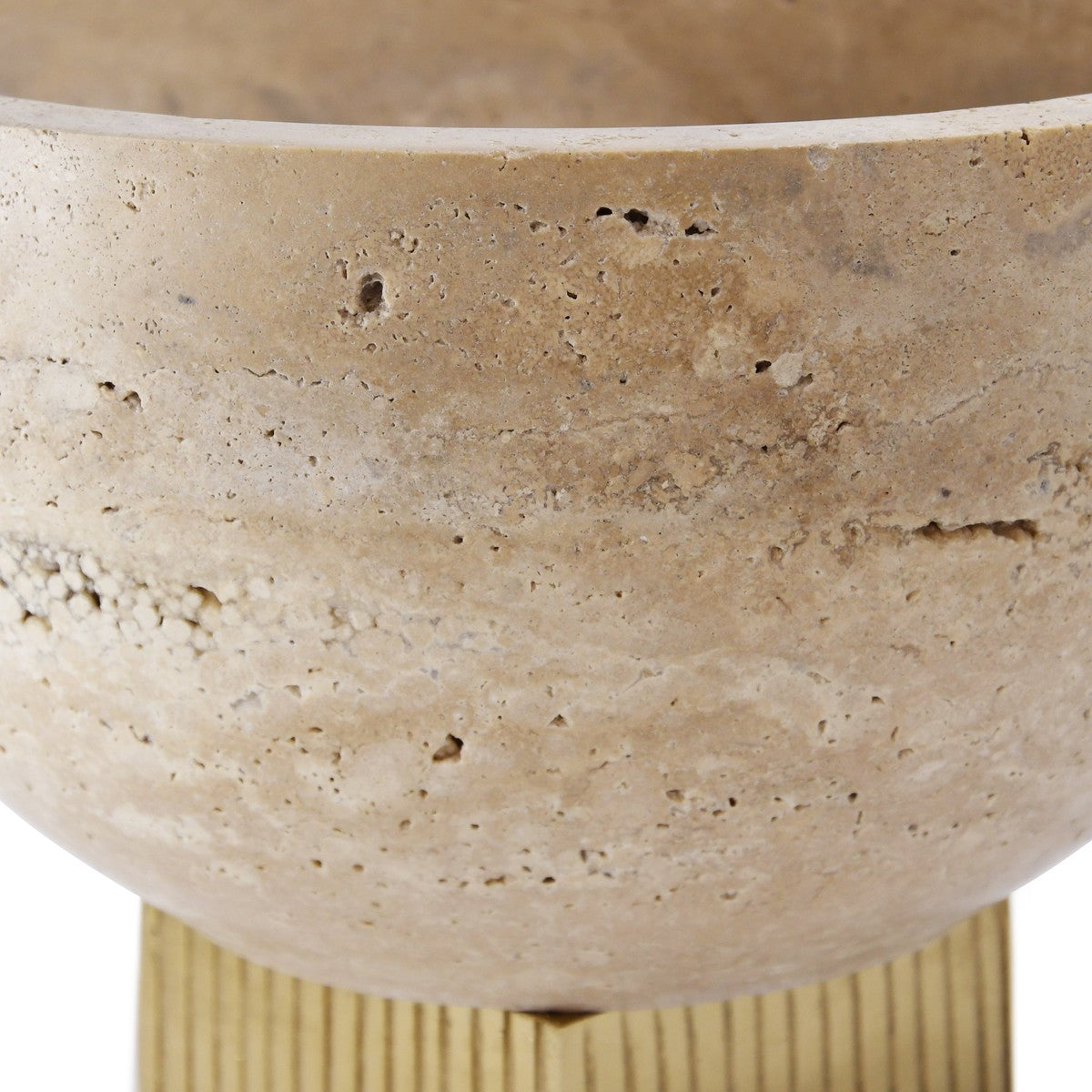 Sita - Travertine Marble Bowl With Ribbed Brass Base