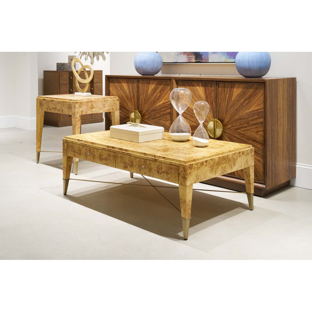 Alternate view of Eve Cocktail Table in honey blonde and caramel burl.