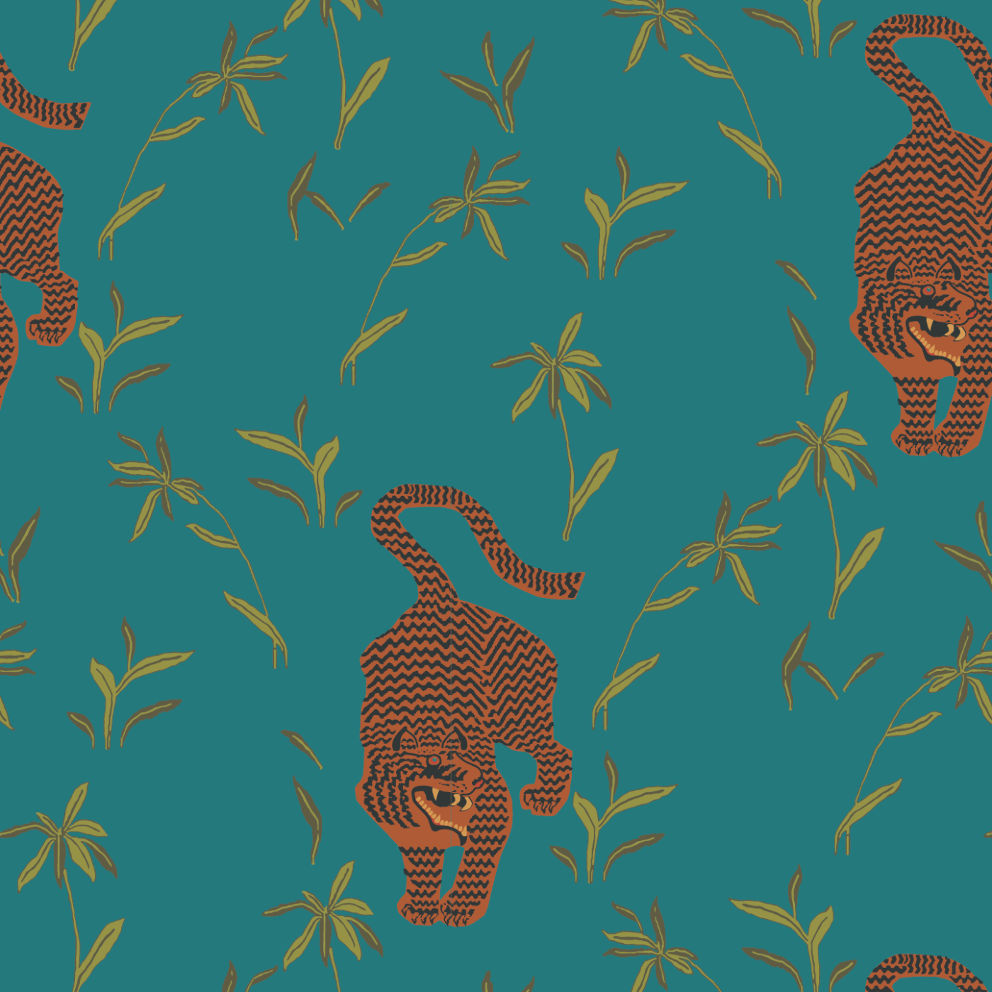 Stalking Tiger Wallpaper-Mitchell Black-MITCHB-WC372-1-PM-10-Wall DecorPatterns Jewel-Premium Matte Paper-1-France and Son