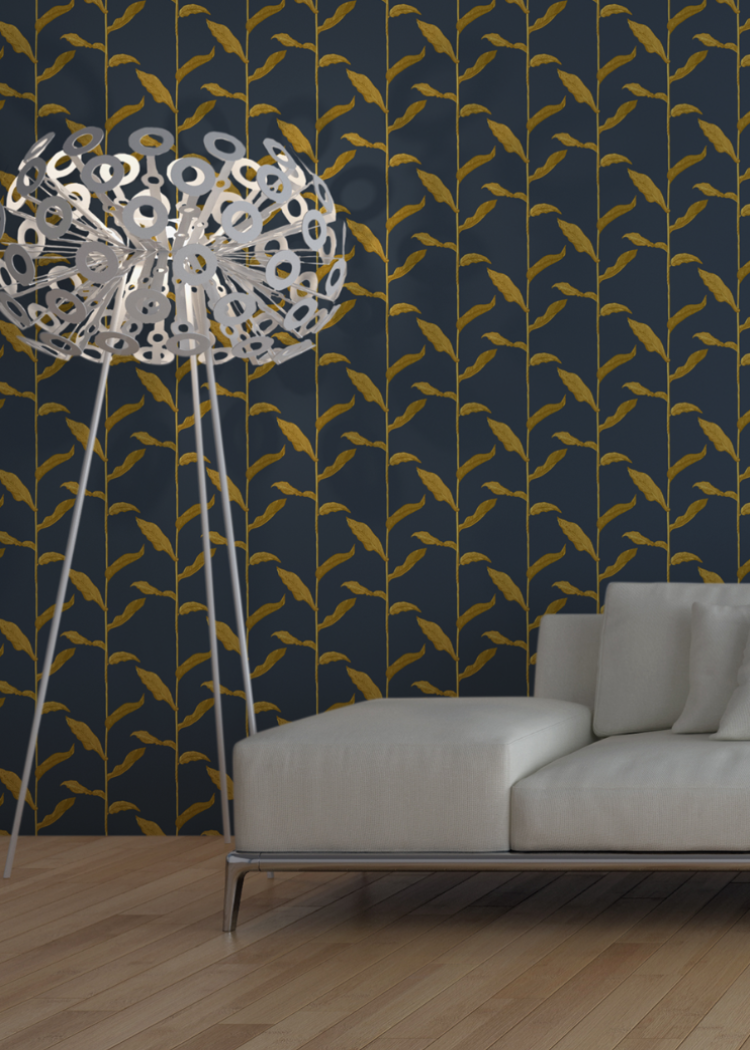 Stalks Wallpaper-Mitchell Black-MITCHB-WC382-4-PM-10-Wall DecorPatterns Golden Night-Premium Matte Paper-2-France and Son