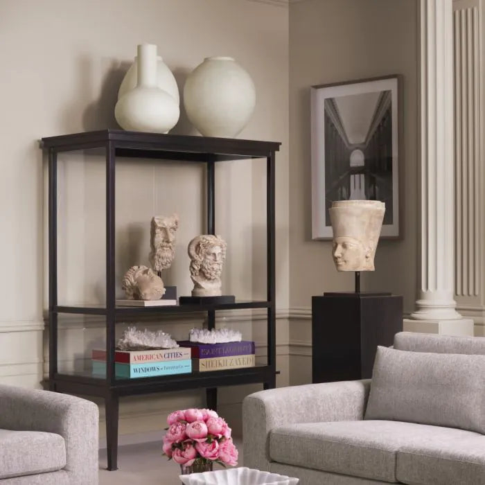 Alternate view of Statue Zeus marble antique look, featuring distressed, marble, and a freestanding circular base.